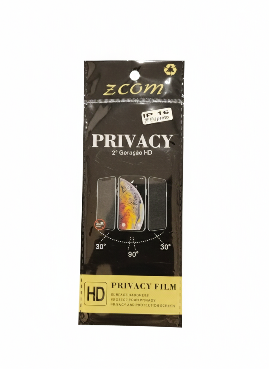Película de Vidro Z-Com Privacy 2ª Geração HD – Privacidade e Blindagem para iPhone 16
