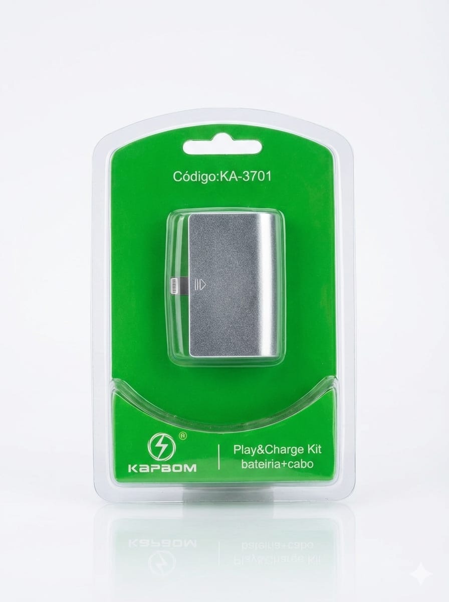 Kit Play & Charge Kapbom KA-3701 com Bateria Recarregável e Cabo de Carregamento