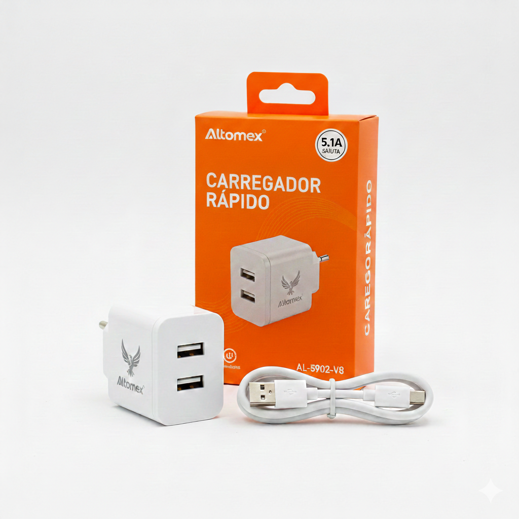 Carregador Rápido Altomex 5.1A com 2 Portas USB 